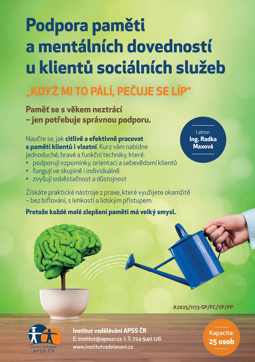 NOVÝ KURZ - Podpora paměti a mentálních dovedností u klientů sociálních služeb